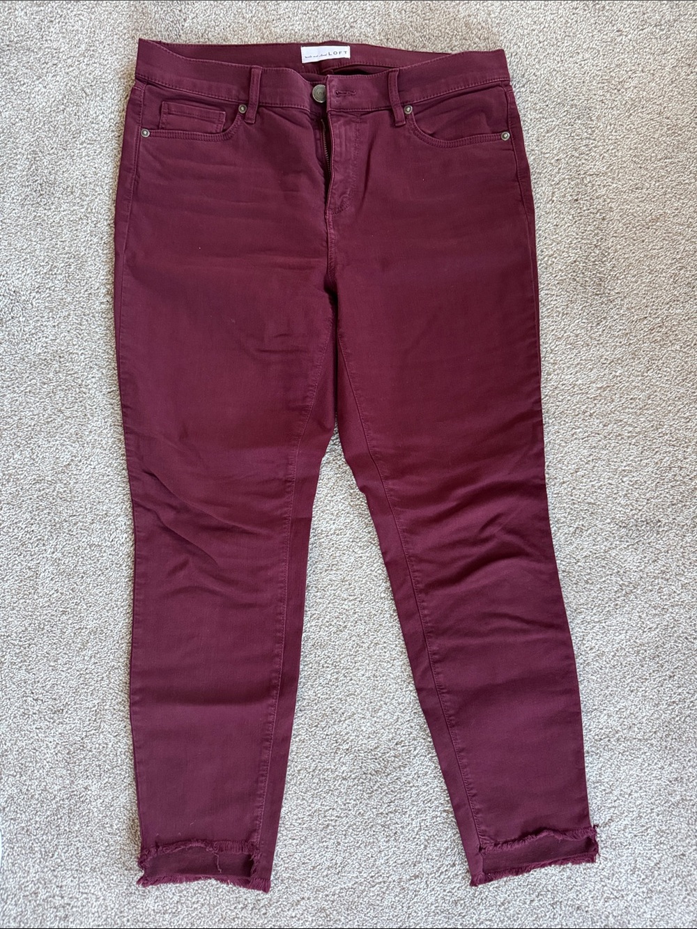 LOFT Burgundy Cropped Skinny Jeans